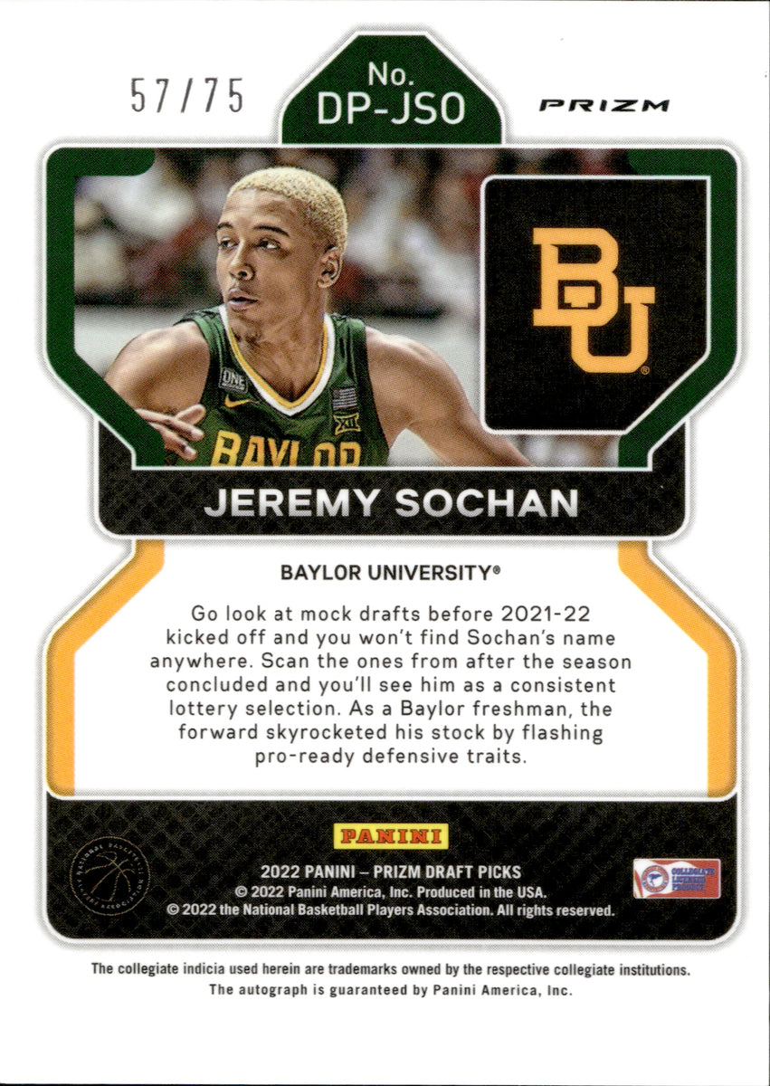 2022-23 Jeremy Sochan Panini Prizm Draft Picks BLUE CRACKED ICE ROOKIE AUTO  57/75 AUTOGRAPH RC #DP-JSO San Antonio Spurs