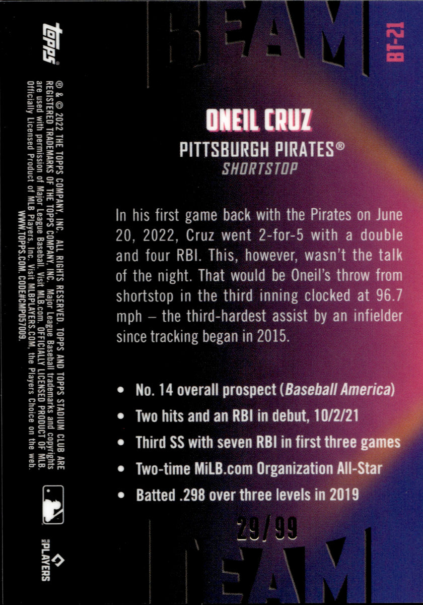 2022 Oneil Cruz Rookie Debut Purple Topps Chrome Pittsburgh Pirates #