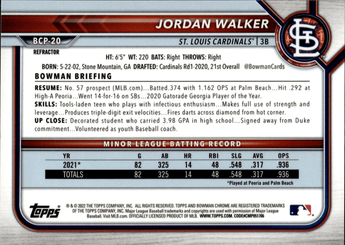 Jordan Walker 2022 Bowman Chrome Hi-Fi Futures Series Mint Rookie Card