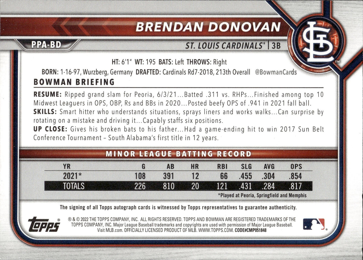 2022 Brendan Donovan Rookie Purple Topps Chrome St.Louis Cardinals # U