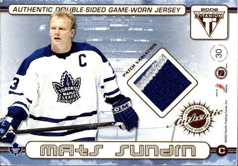 2001-02 Mats Sundin Daniel Alfredsson Pacific Titanium DOUBLE SIDED DUAL PATCH JERSEY 36/63 RELIC #30 Maple Leafs Senators