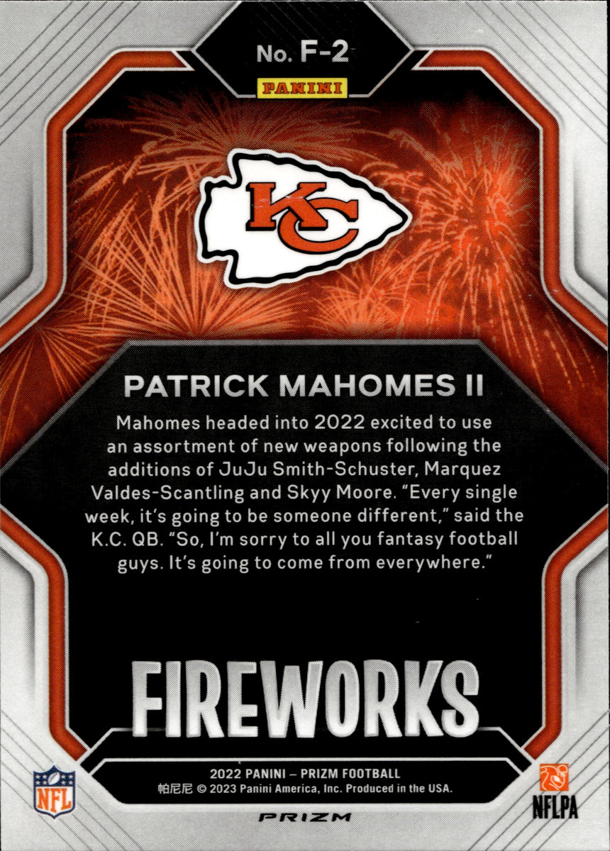 2022 Patrick Mahomes Panini Prizm FIREWORKS HOLO SILVER #F-2 Kansas CI