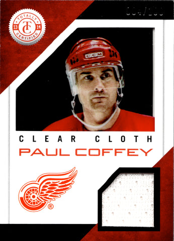 2013-14 Paul Coffey Panini Totally Certified CLEAR CLOTH JERSEY 004/100 RELIC #CL-PC Detroit Red Wings HOF
