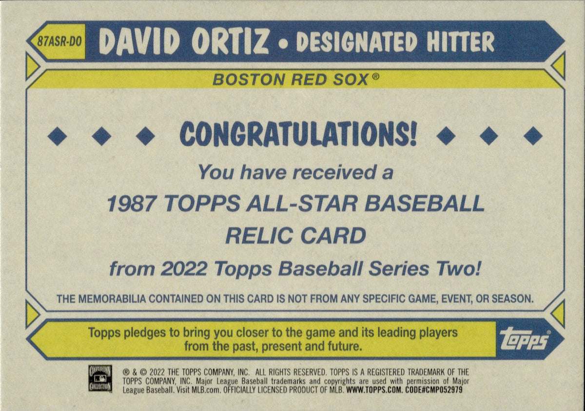 2022 David Ortiz Topps Series 2 BLACK 1987 ALL-STAR JERSEY 018/199 REL