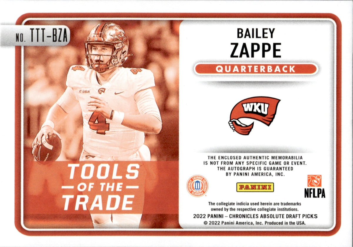 2022 Bailey Zappe Panini Chronicles Draft Picks Absolute ROOKIE TOOLS