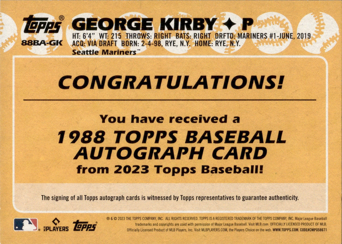 2023 Topps Series 1 George Kirby 1988 Auto Mariners Black Boarder /199