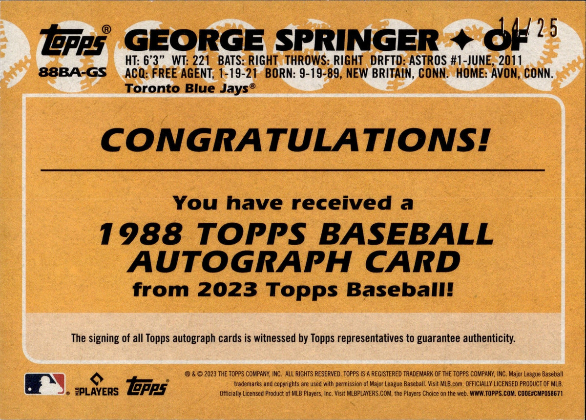  2023 Topps # 90 George Springer Toronto Blue Jays