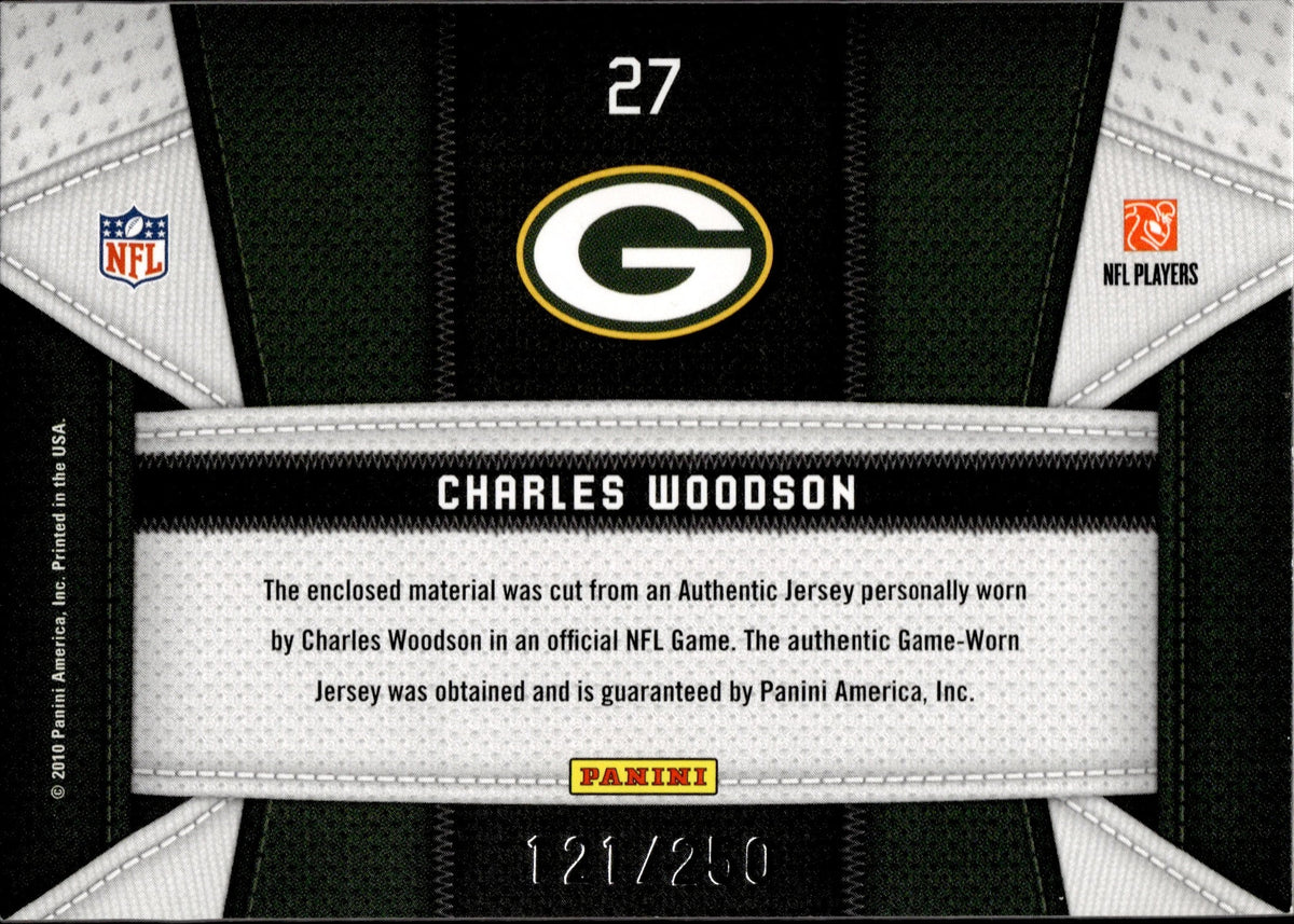 2010 Charles Woodson Panini Certified FABRIC OF THE GAME JERSEY 121/25