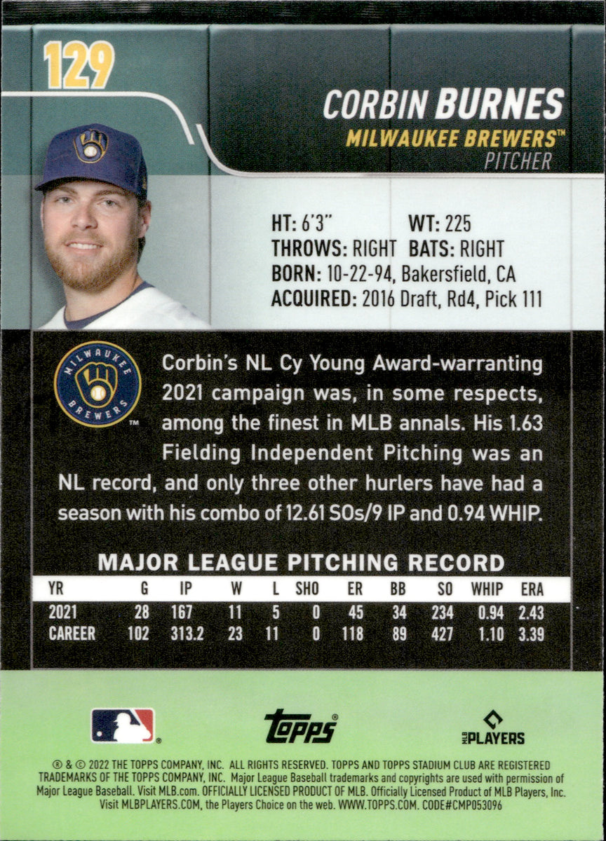 Milwaukee Brewers: Corbin Burnes 2022 Poster - Officially Licensed MLB