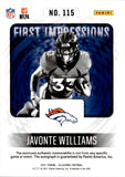 2021 Javonte Williams Panini Illusions FIRST IMPRESSIONS ROOKIE JERSEY AUTO 086/299 AUTOGRAPH RELIC RC #115 Denver Broncos