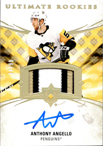 2020-21 Anthony Angello Upper Deck Ultimate ROOKIE PATCH AUTO 84/99 AUTOGRAPH RELIC RC #179 Pittsburgh Penguins