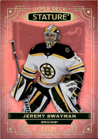 2022-23 Jeremy Swayman Upper Deck Stature PHOTO VARIATION RED 13/33 #96 Boston Bruins