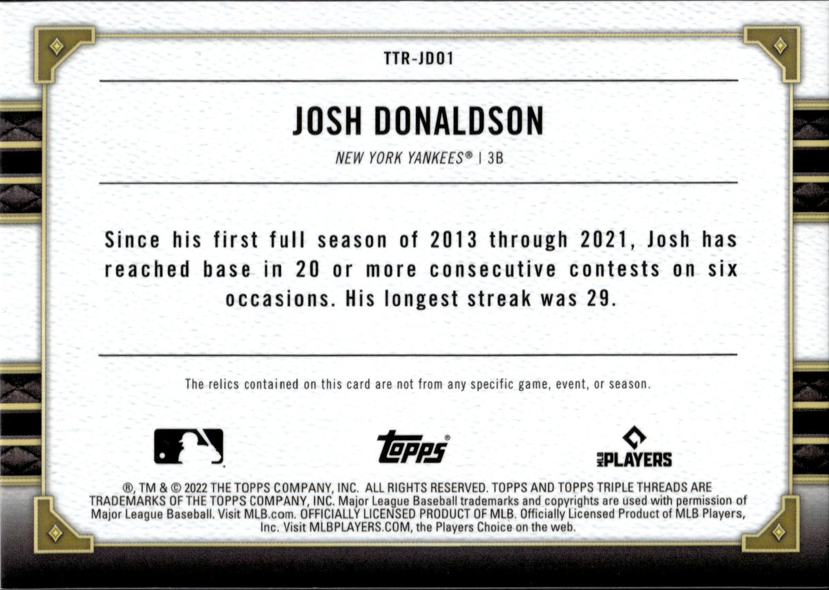  Josh Donaldson player worn jersey patch baseball card