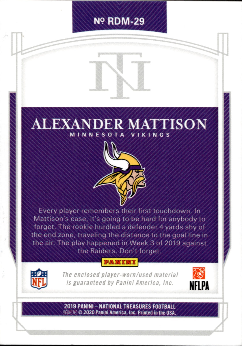 2019 Alexander Mattison Panini National Treasures ROOKIE DUAL JERSEY 9