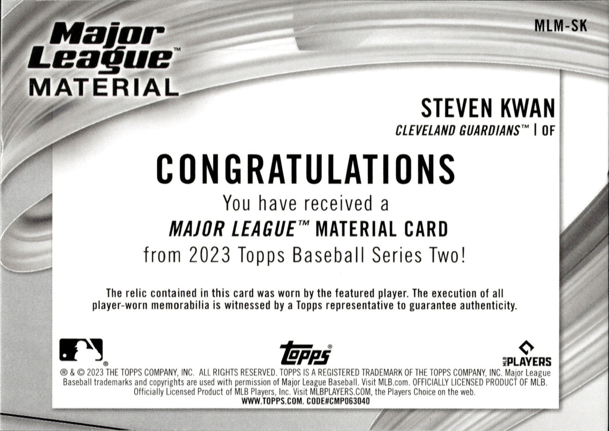 2023 Steven Kwan Topps Series 2 MAJOR LEAGUE MATERIAL JERSEY RELIC #ML