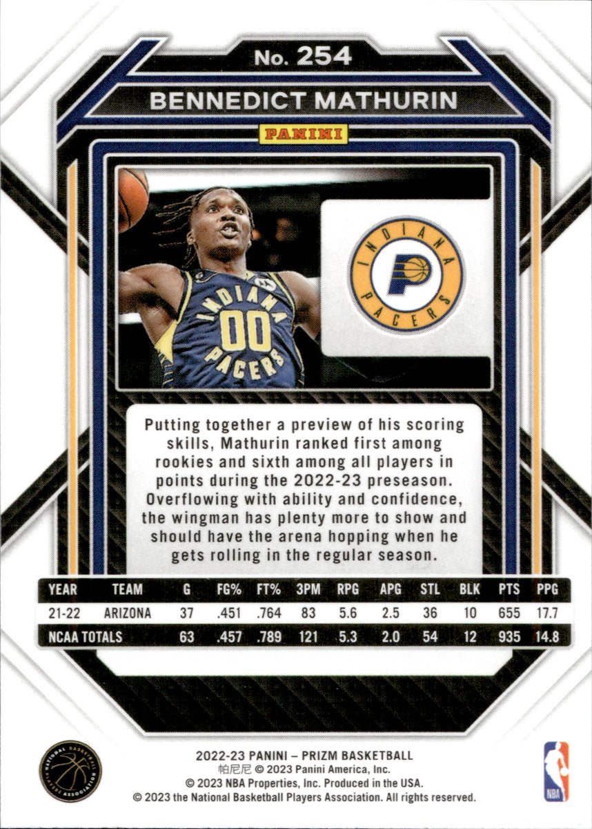 NBA Indiana Pacers 2022-23 Instant RPS First Look Basketball Single Card  Bennedict Mathurin RPS-6 Rookie Card - ToyWiz