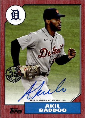 2022 Akil Baddoo Topps Series 2 RED 1987 DESIGN AUTO 03/25 AUTOGRAPH #87BA-ABA Detroit Tigers