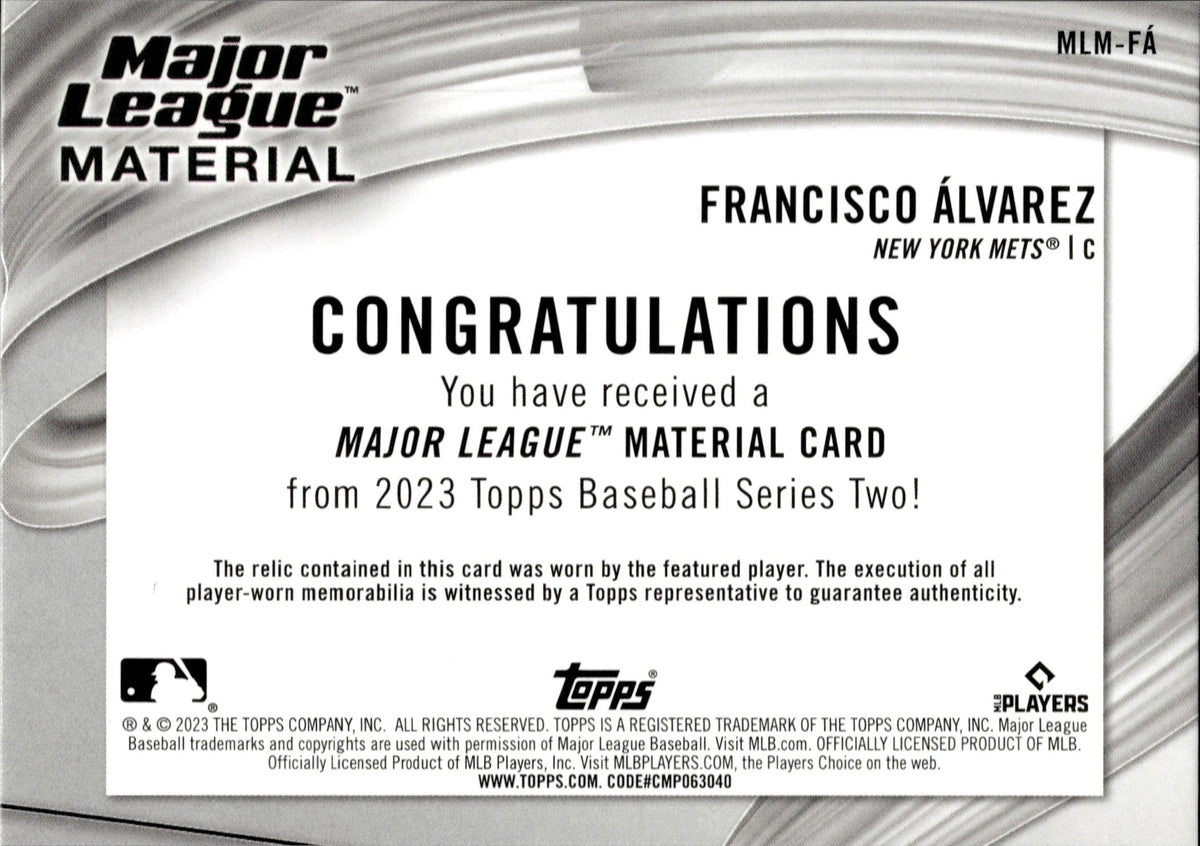 Francisco Alvarez (Mets) - 2022 Elite Extra Edition Jersey Card