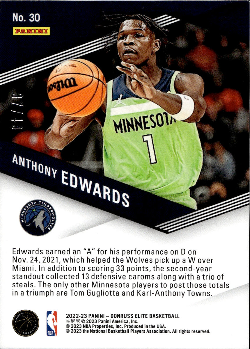 2022-23 Anthony Edwards Donruss Elite PURPLE SPELLBOUND 37/49 #30 Minn