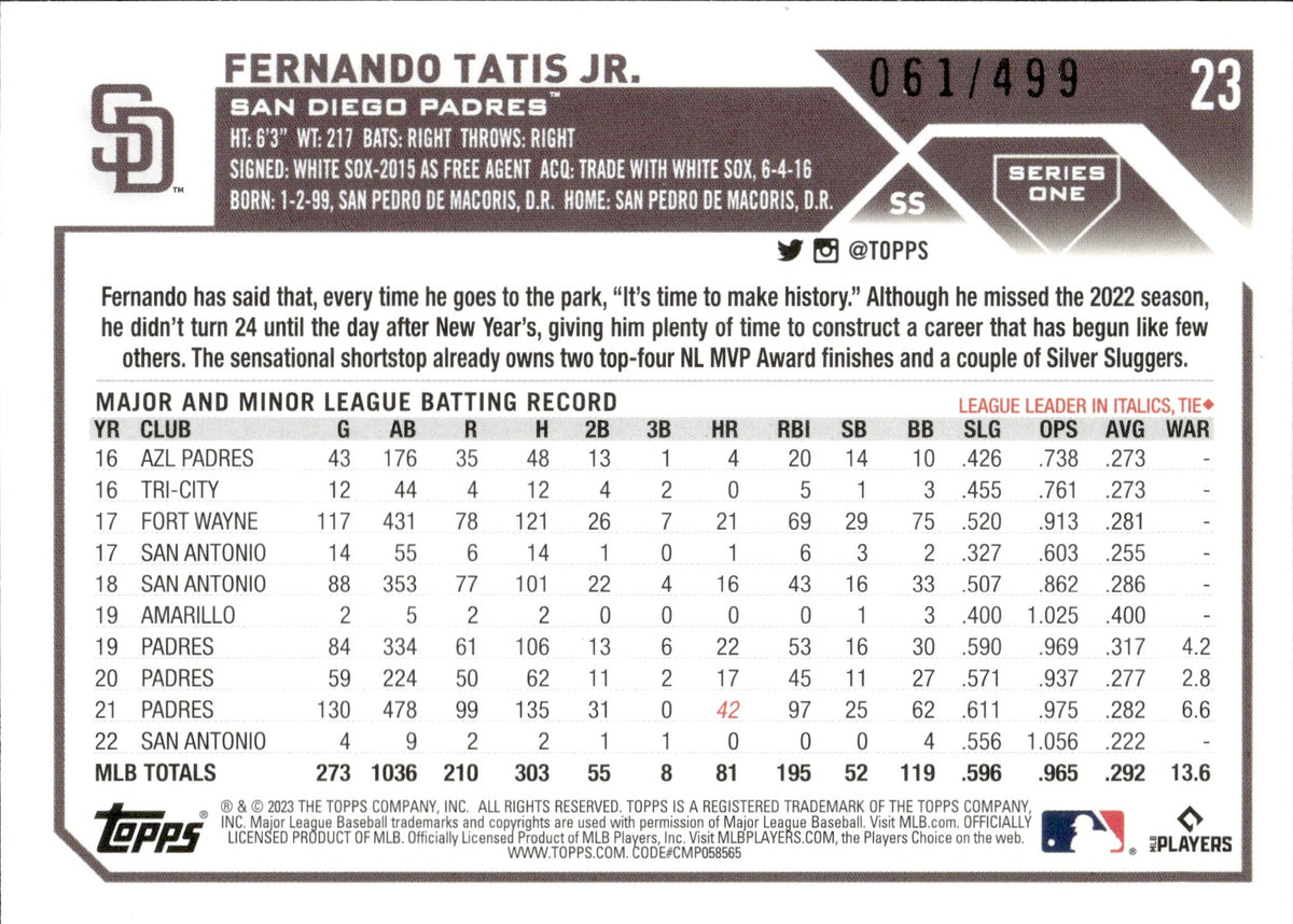 2023 Topps Big League #23 Fernando Tatis Jr. Baseball Card