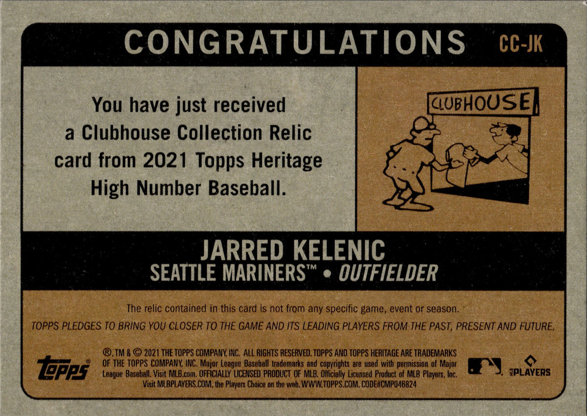 2021 Jarred Kelenic Topps Heritage High Number ROOKIE CLUBHOUSE COLLECTION  JERSEY RELIC RC #CC-JK Seattle Mariners