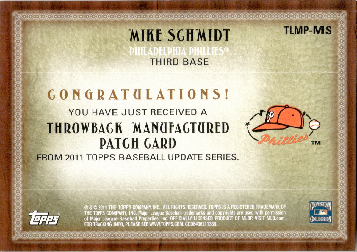 2011 Topps Commemorative Patch MS Mike Schmidt s2 1950 Throwback Phillies  Patch - Sportsnut Cards