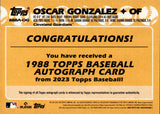 2023 Oscar Gonzalez Topps Series 1 ROOKIE 1988 TOPPS AUTO AUTOGRAPH RC #88BA-OG Cleveland Guardians