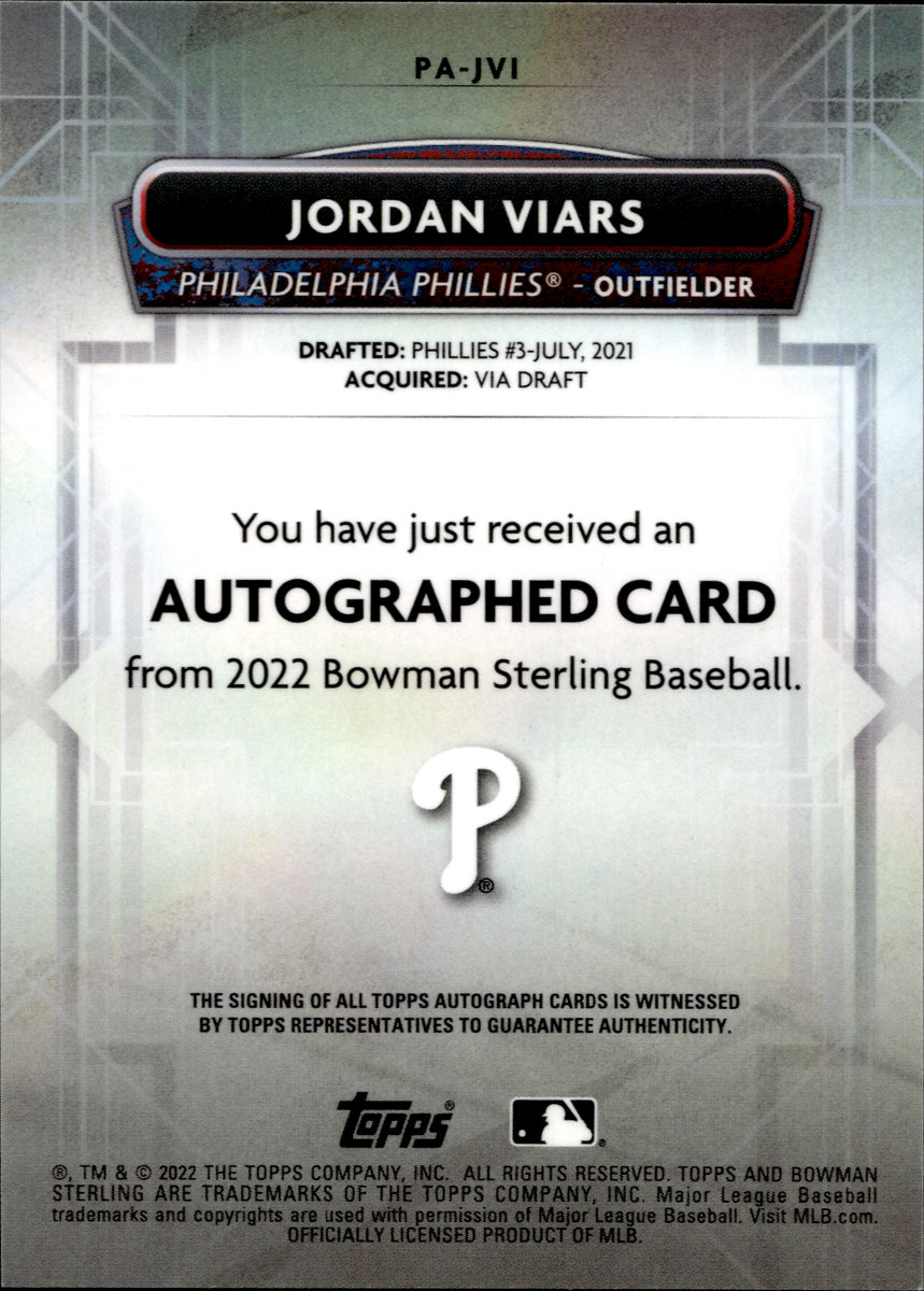 2022 Jordan Viars Bowman Sterling ORANGE REFRACTOR AUTO 70/75 AUTOGRAPH  #PA-JVI Philadelphia Phillies