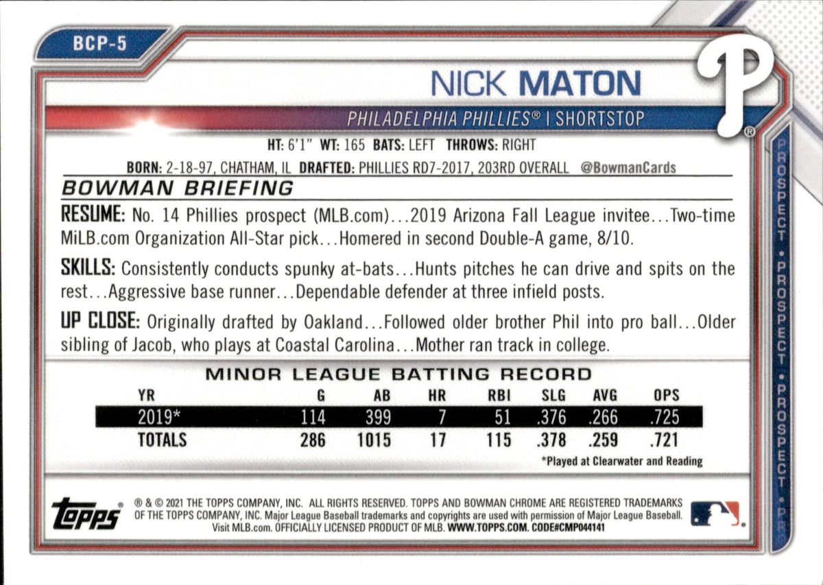 Nick Maton RC 2021 Topps Stadium Club Chrome Rookie Autograph 