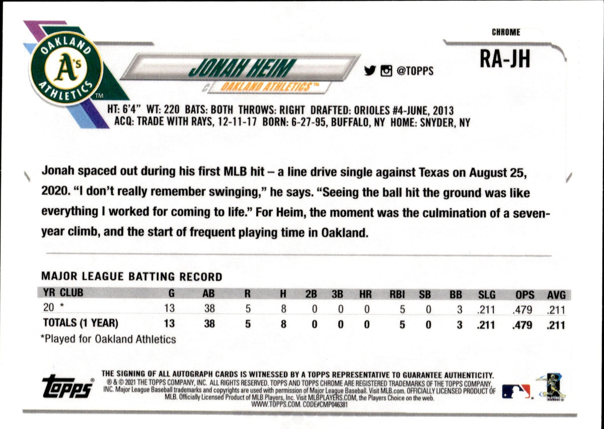 Jonah Heim Rookie Topps deals Chrome