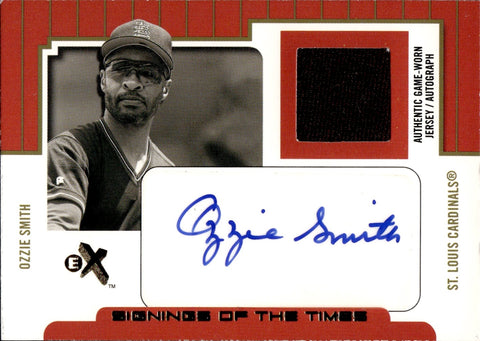 2004 Ozzie Smith Fleer EX E-X SIGNINGS OF THE TIMES JERSEY AUTO 33/87 AUTOGRAPH RELIC #ST-OS St. Louis Cardinals HOF *NRMT*