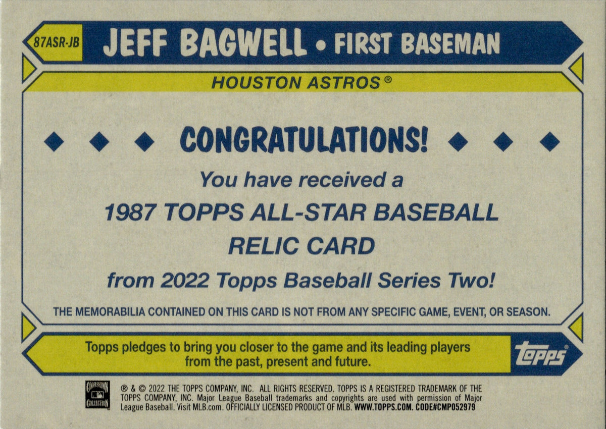 2022 Jeff Bagwell Topps Series 2 ALL-STAR JERSEY RELIC 1987 DESIGN #87