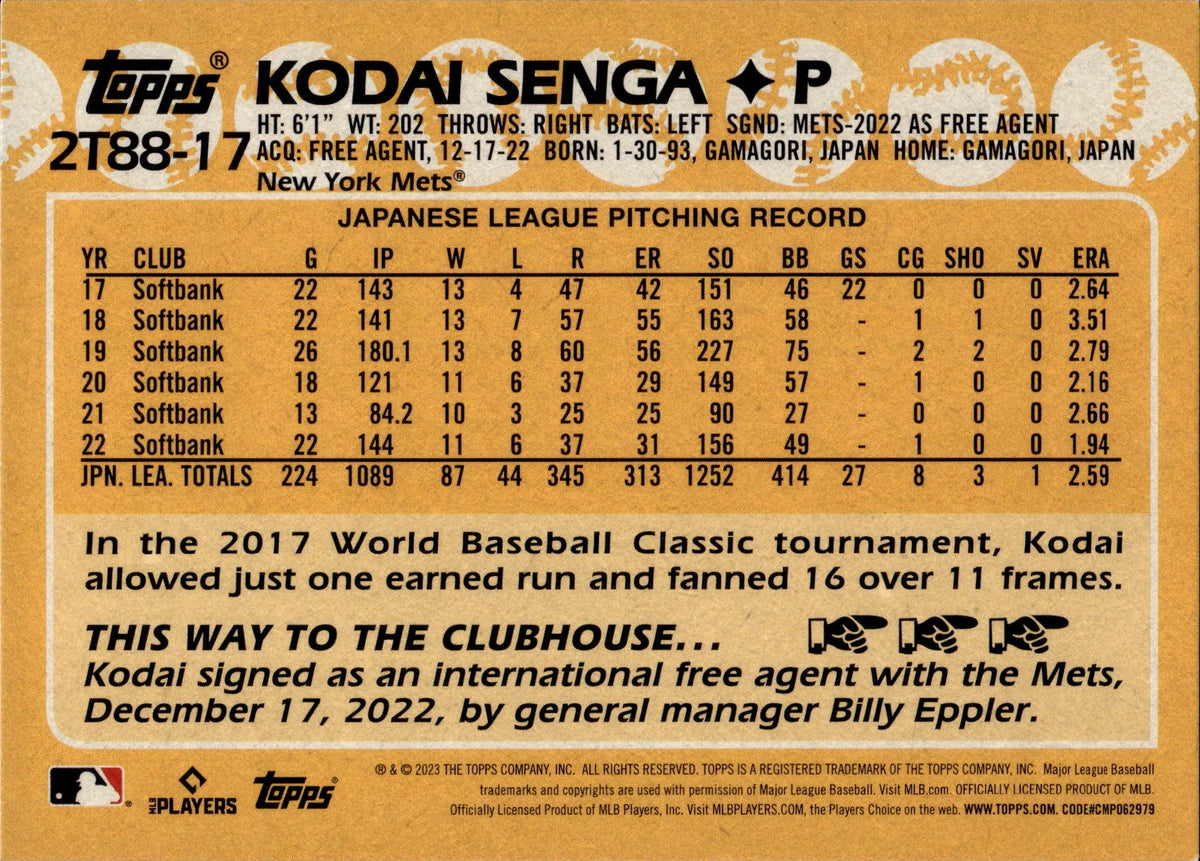 2023 Topps Now Kodai Senga Mets Debut RC WBC Ghost Forkball Japan