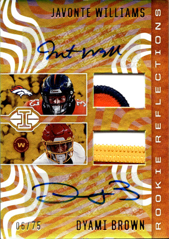 2021 Javonte Williams Dyami Williams Panini Illusions ROOKIE REFLECTIONS DUAL PATCH AUTO 06/75 AUTOGRAPH RELIC #RR-17 Broncos Commanders