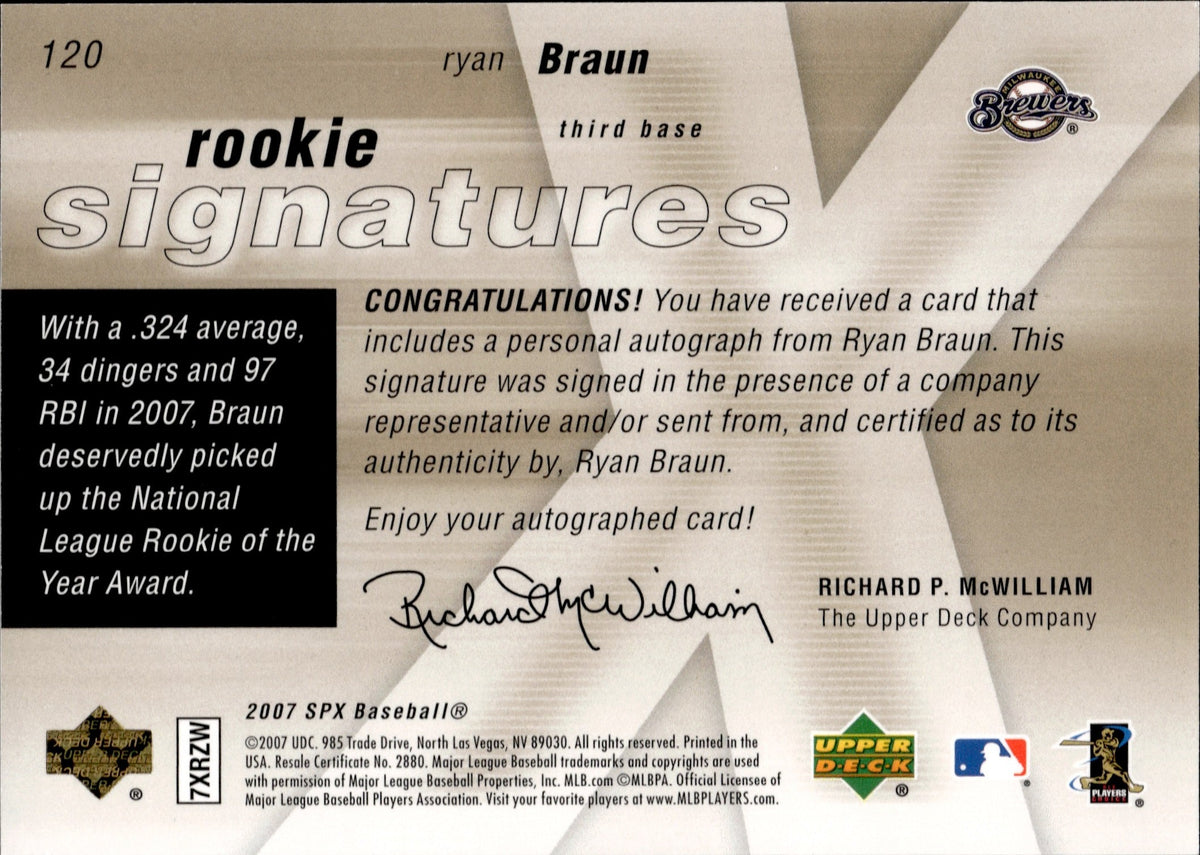 2007 SP ROOKIE EDITION RYAN BRAUN ROOKIE CARD at 's Sports  Collectibles Store