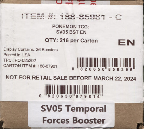 Pokemon Scarlet & Violet Temporal Forces, 6 Booster Box Case