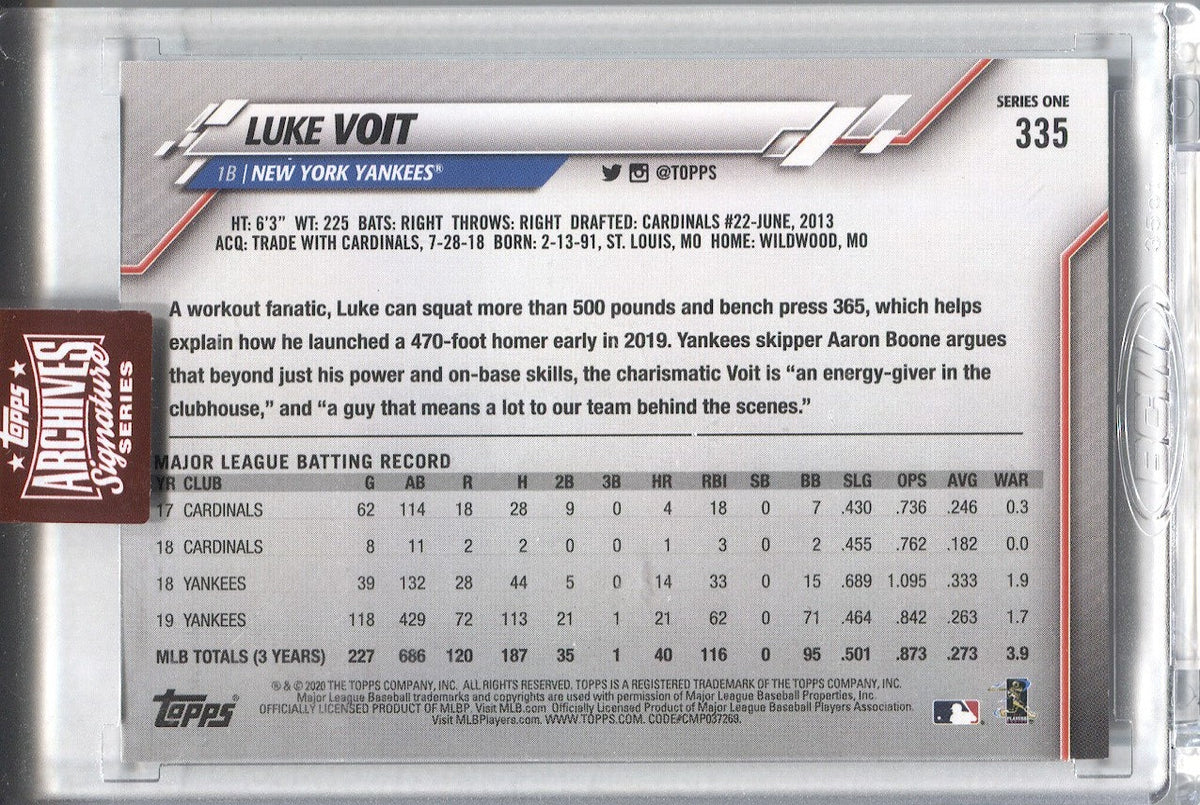 Luke Voit 2023 Topps Archives Signature Series On Card Auto 44/57 Yankees