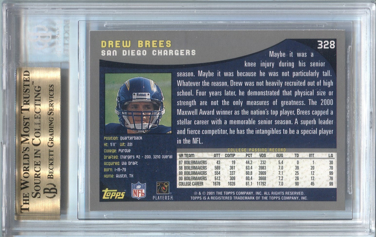 Drew Brees San Diego Chargers 2001 Topps Rookie #328 Card - PSA 10