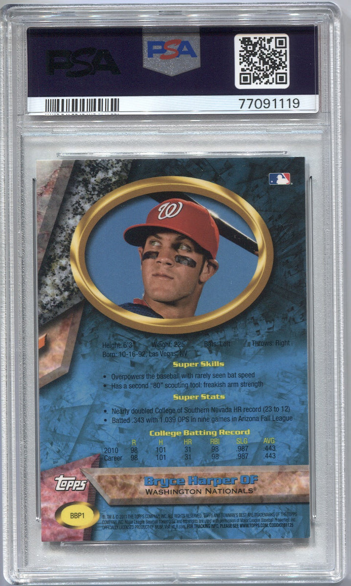 2011 Bowman Bryce Harper #BP1A White Jersey Prospect Autograph BGS 9.5