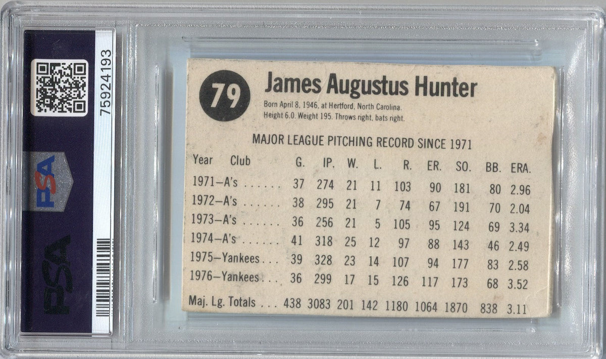 1977 Jim "Catfish" Hunter Hostess HAND CUT PSA 3 79 New York Yankees