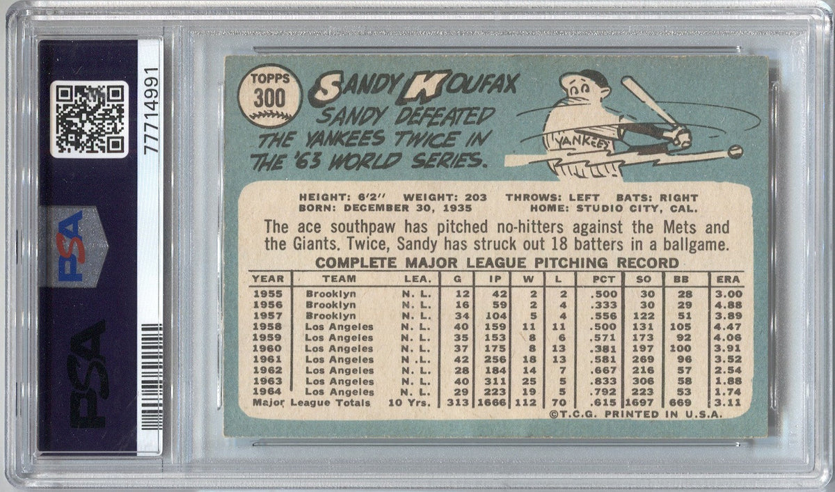  1965 Topps # 300 Sandy Koufax Los Angeles Dodgers