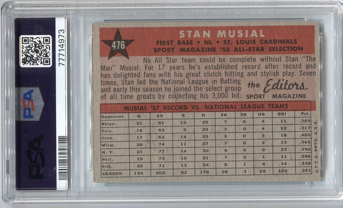 1958 Topps #476 Stan Musial All Star HOF Cardinals PSA 6 EX-MT