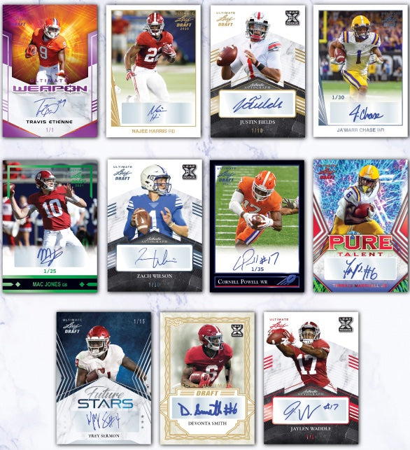 2021 Leaf Draft Football Retail Blaster Box-2 Autos+50 Card Set