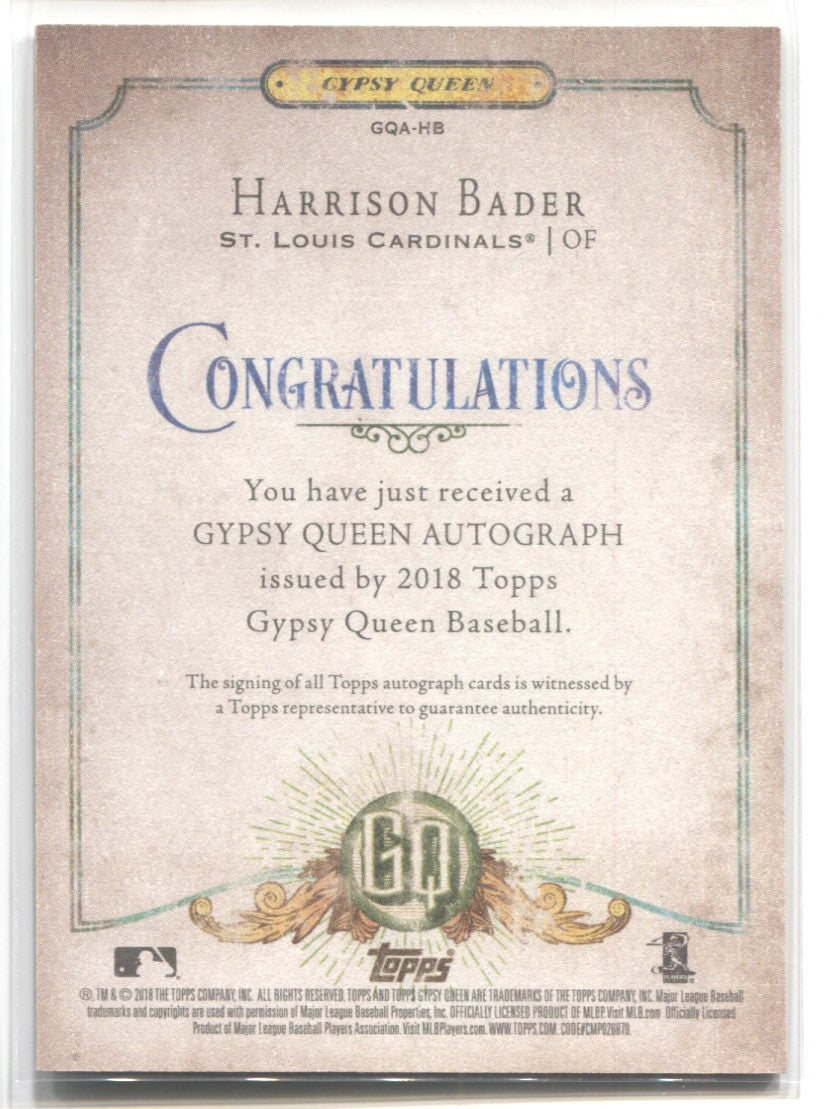Harrison Bader Autograph Certified Authentic Topps Archives 
