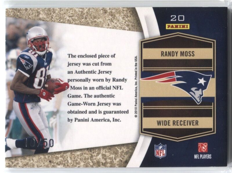 2010 Randy Moss Panini Absolute HEROES LOGO PATCH PRIME RELIC #10/50 N