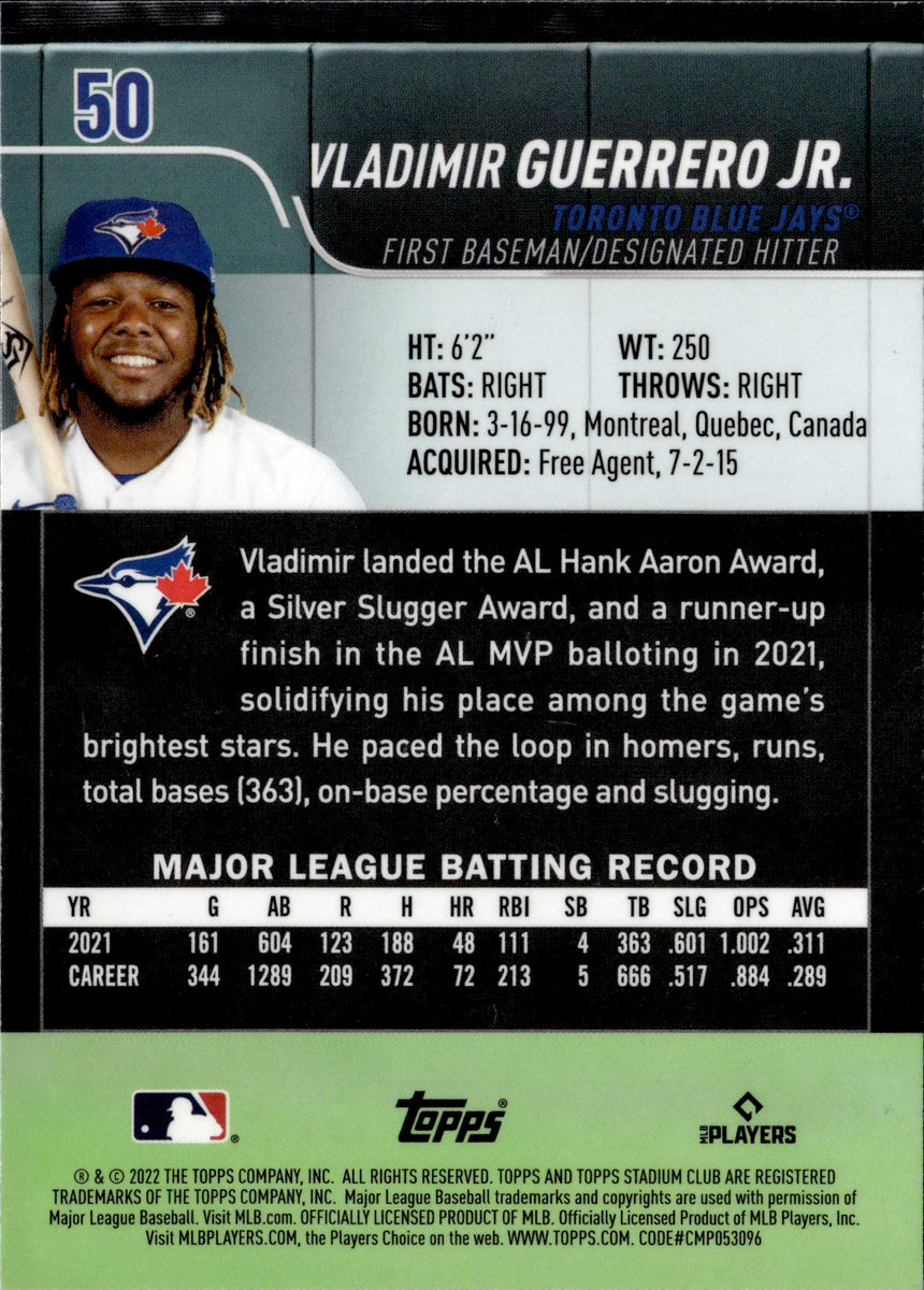 2022 Topps Stadium Club 50 Vladimir Guerrero Jr. Toronto Blue Jays