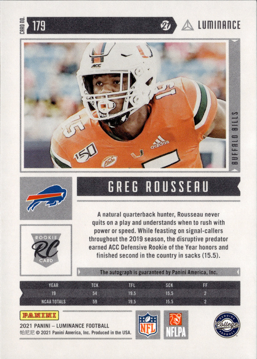 2021 Greg Rousseau Panini Luminance ROOKIE AUTO 116/349 AUTOGRAPH #179