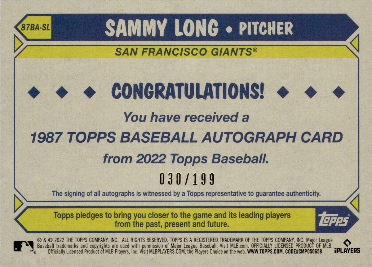 2022 Topps MLB Rookie Card of Sammy Long - Giants