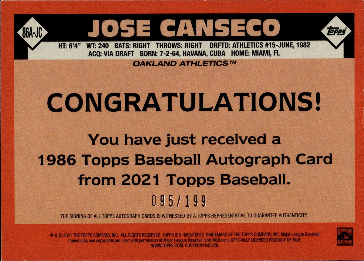 JOSE CANSECO ROOKIE CARD Donruss Baseball OAKLAND A's Athletics MLB RC