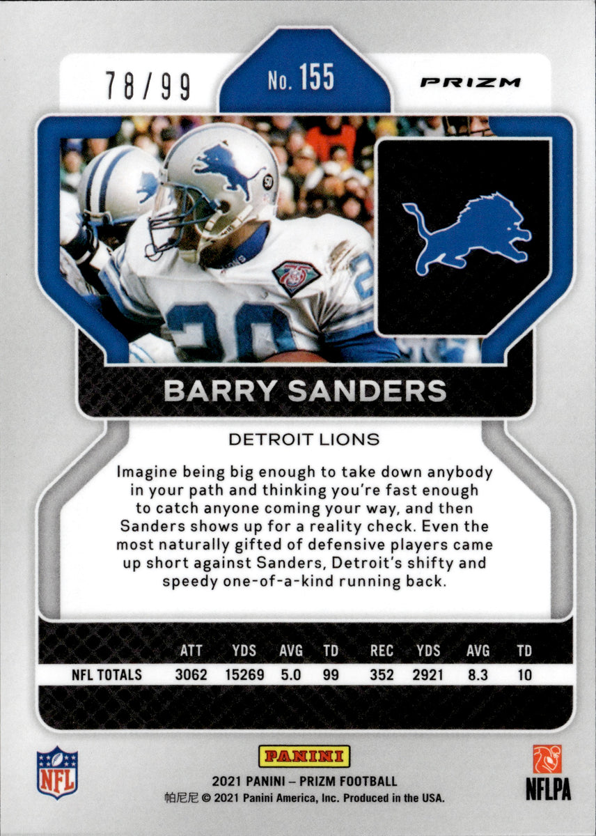 2021 Barry Sanders Panini Prizm BLUE ICE 78/99 #155 Detroit Lions HOF